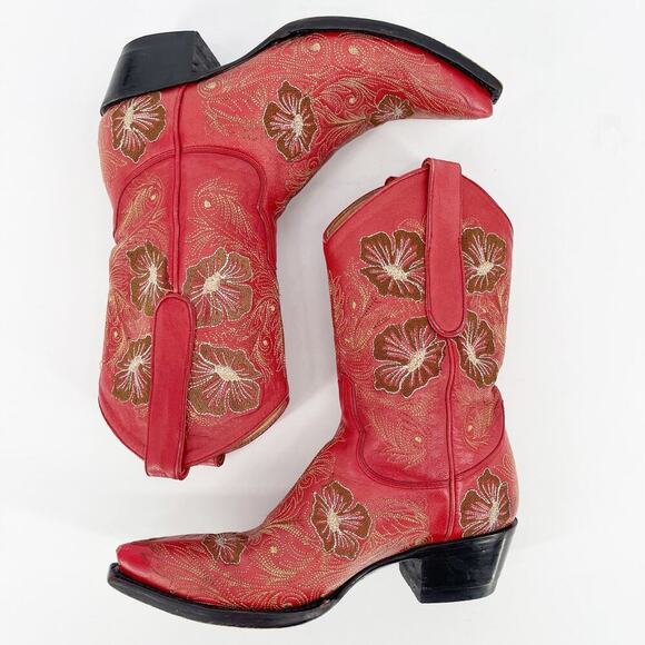 Vintage Y2K Old Gringo Sheridan Red Floral Embroidered Cowgirl Boot size 6.5 - Picture 4 of 10